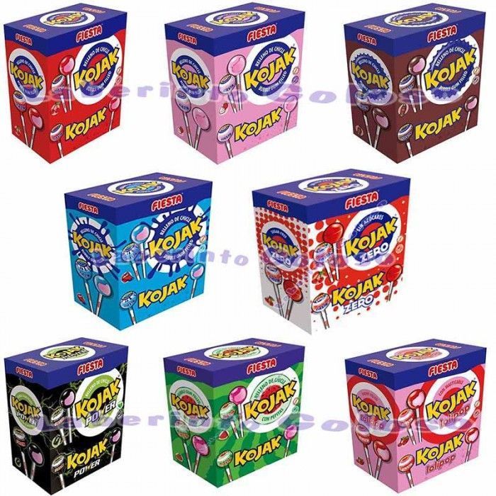 Cajas con todos los sabores delChupachups Kojak con Chicle de Fiesta